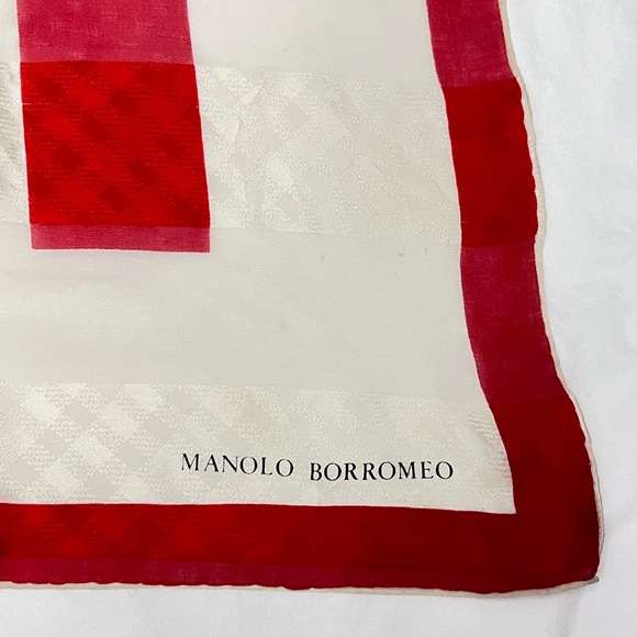 MANOLO BORROMEO Red And Cream Women’s Silk Scarf 33"/33" G.C - Picture 1 of 13